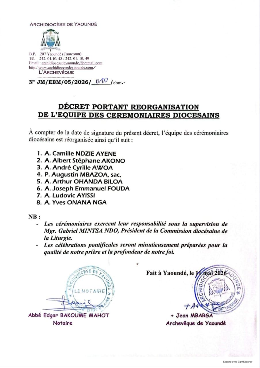 Décret de réorganisation cérémonie diocésaine